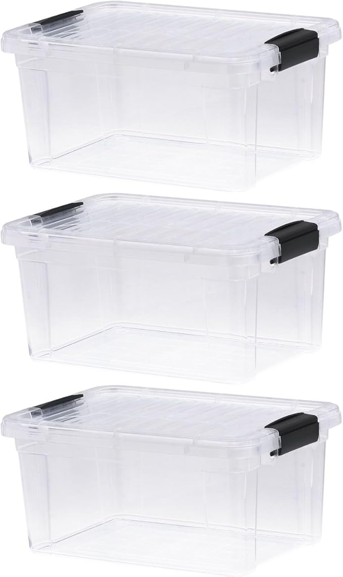 Superio Storage Bins with Lids- 3 Pack, 6.6 Qt Clear Boxes for Organizing, Stackable Plastic Containers- BPA Free, Non-Toxic, Odor Free, Organizer for Home, Office, Dorm