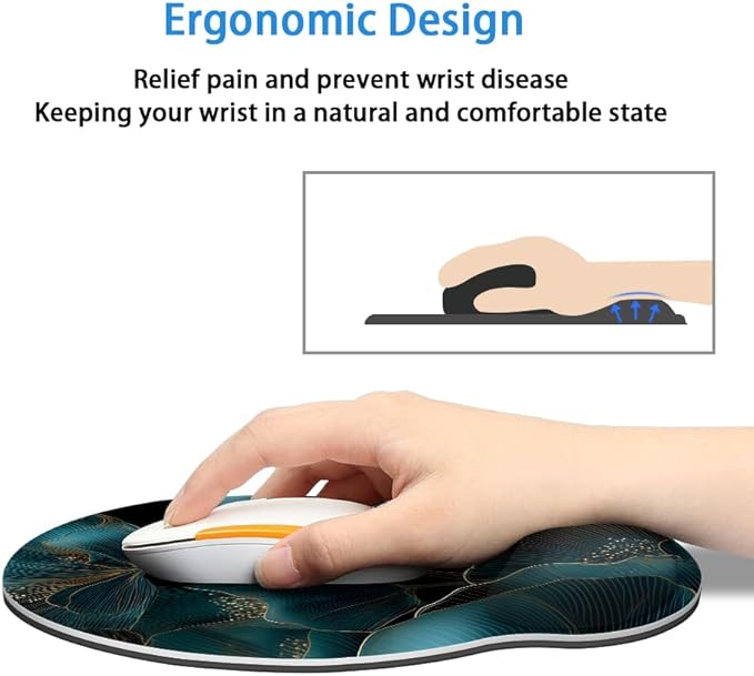 Mouse Pad with Wrist Support, Ergonomic Mouse Pad with Memory Foam Wrist Rest Cushion, Non-Slip Rubber Base Gaming Mice Pad for Home Office Computer Laptop,Gold Green Plants
