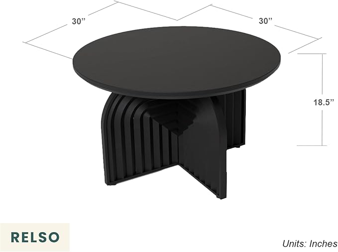 Charon Coffee Table – Solid Mango Wood Round Accent Table, Handcrafted Black Finish – Modern Coffee Table for Living Room, Patio, Bedroom, or Apartment – Compact, Durable, Easy Assembly Design