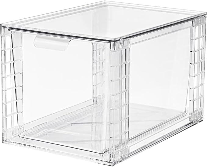 2Pack Large Stackable Storage Drawers,Clear Acrylic Organizers with Handle,Easily Assemble for Kitchen Undersink,Bathroom,Cabinet,Makeup,Closet,Medicine,Pantry Organization Bins
