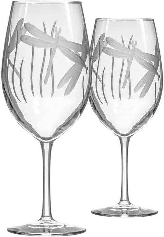 Rolf Glass Dragonfly All Purpose Wine Glass 18 ounce - Stemmed Wine Glasses Set of 2 – Lead-Free Glass- Etched Large Wine Glasses - Made in the USA - A Classic