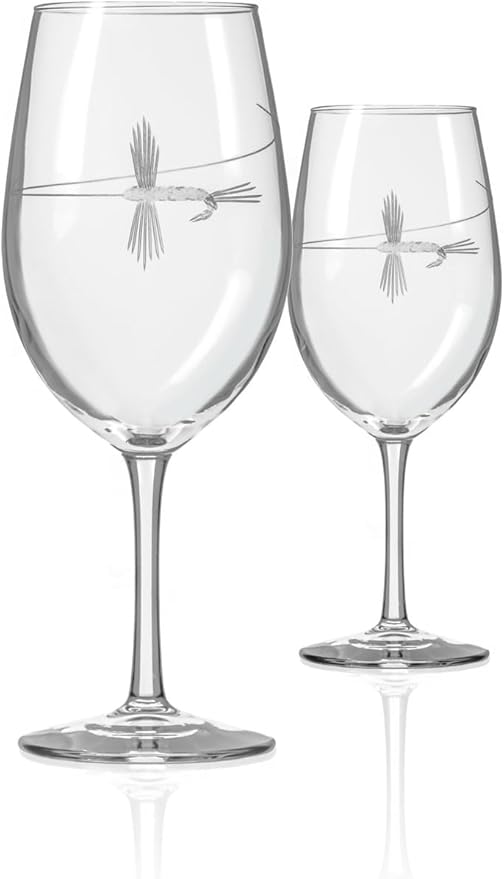 Rolf Glass | Fly Fishing All Purpose Wine Glass 18 Ounce | Set of 2 | Large Wine Glasses | Lead-Free Crystal Glass | Engraved All Purpose Wine Glasses | Made in the US | Outdoor Lifestyle