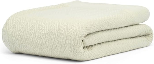 100% Cotton Herringbone Weave Blankets, 66" X 90" Twin, Throw Blanket for Bed, All Season Cotton Blanket, Cozy Blanket,Throws & Bed Blanket, Throw Blanket for Couch, Modern Home Decor -Sage
