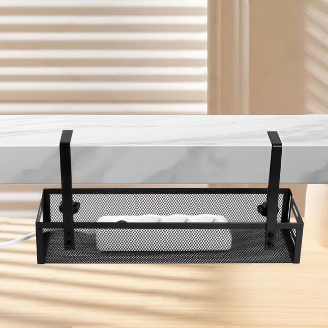 4-in-1 Clamp-On Cable Managment Tray-No Drill Wire Organizer for Desk, Side, Front, or Shelf Mount-Heavy Duty Metal Mesh by Prince Supply Co.