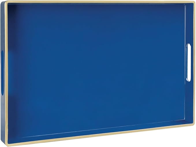 MAONAME Navy Blue Serving Tray with Handles, Modern Decorative Tray for Coffee Table, Plastic Rectangular Tray for Ottoman, Bathroom, Decor, 15.8” x 10.2” x1.4
