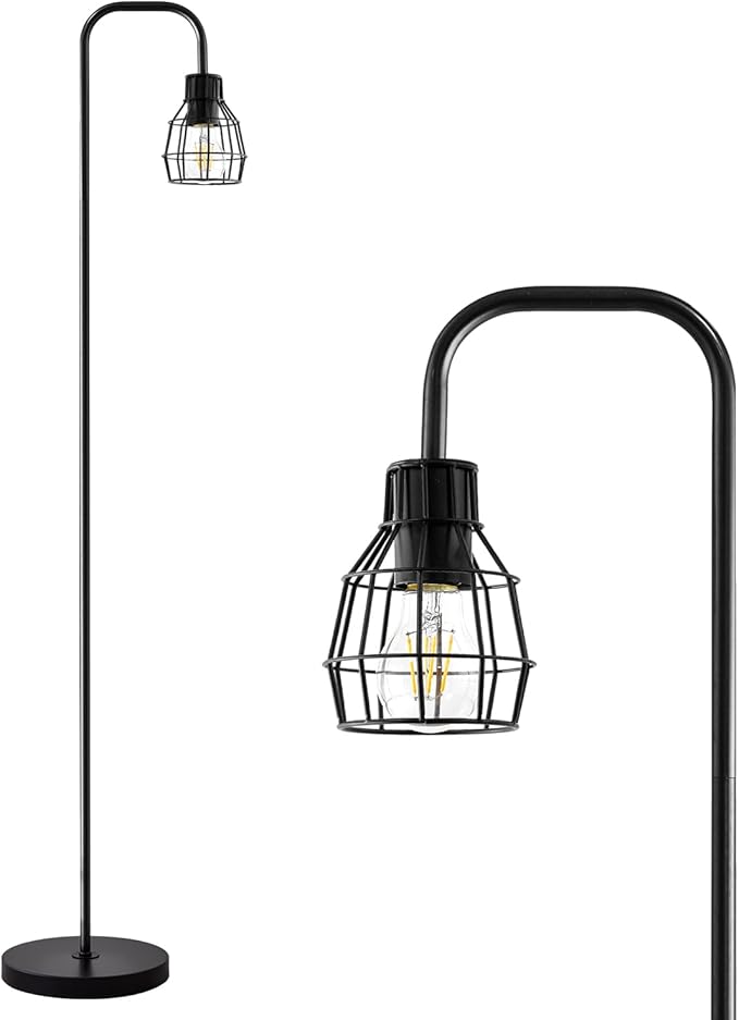 Oneach 63.75" Industrial Floor Lamp Modern Black Floor Lamp with Footswitch Metal Reading Tall Pole Light with 4W LED Bulb Standing Tall Lamp for Living Room Bedroom Office E26 Base