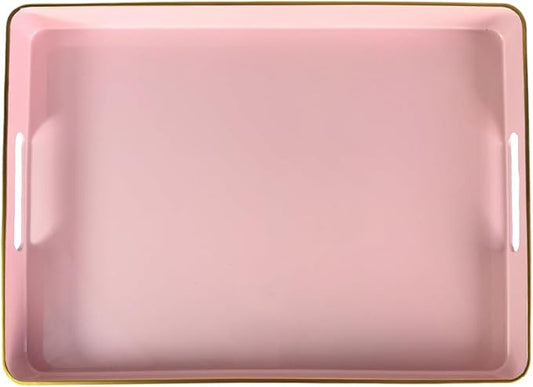 Large Pink Tray, Elegant Plastic Coffee Table Tray for Ottoman, Home Decor, Living Room.16.7"*12"*1.6"