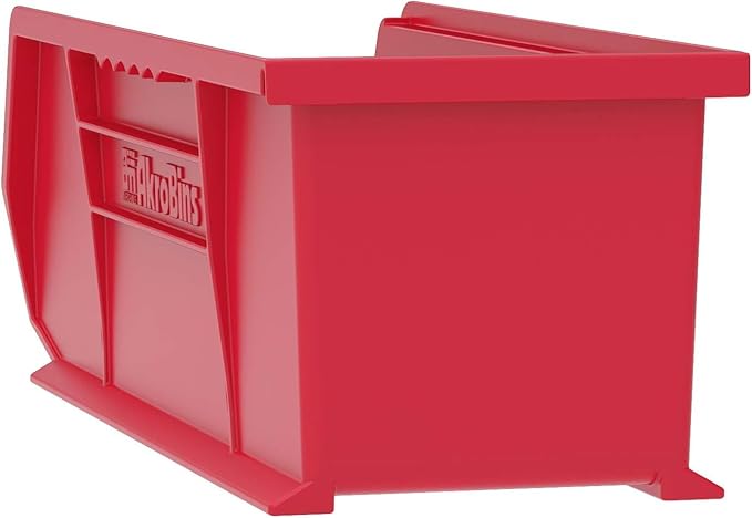 Akro-Mils 30234 AkroBins Plastic Storage Bins, Space-Saving Stackable Bins for Garage, Pantry, Craft Organization, 15" x 5" x 5", Red, 12-Pack