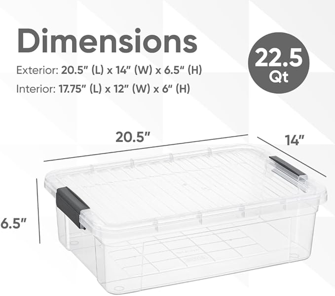 Superio Storage Bins with Lids, Clear Plastic Containers for Organizing, Stackable Totes, BPA Free, Odor Free, Organizer Boxes for Home, and Dorm (3 Pack, 22.75 Qt)