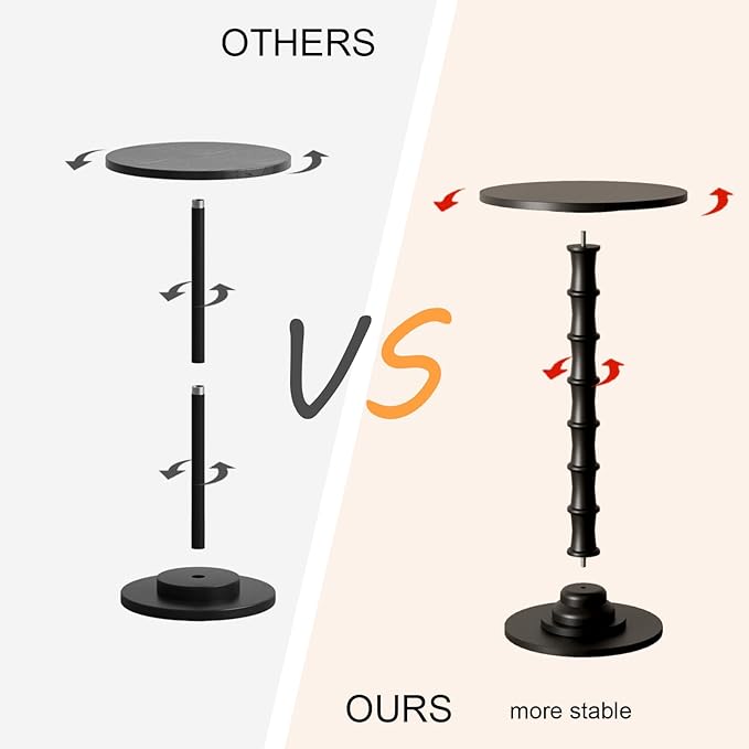 Round Side Table, Modern Drink Table for Small Spaces, Small End Table with Solid Wood Leg for Living Room, Bedroom, Corners, and Office (Black)