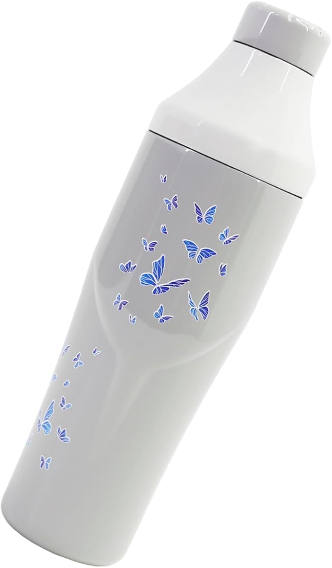 Lexenic Cocktail Shaker with Measurement Lid - Vacuum Insulated (Grey Butterfly)