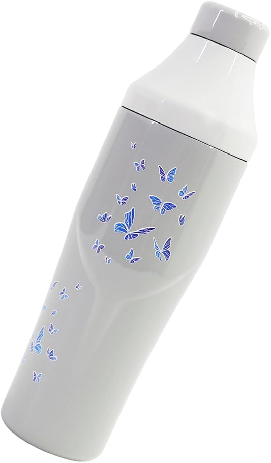 Lexenic Cocktail Shaker with Measurement Lid - Vacuum Insulated (Grey Butterfly)