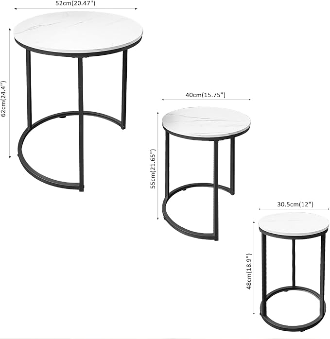 AT-VALY Nesting Tables Coffee Table Set of 3,Round Side Table Small Accent Table for Living Room,Bedroom Apartment (Black)