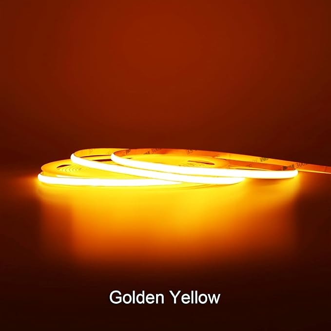 24V COB LED Strip Lights, 16.4ft Ultra Narrow 5mm Golden Yellow LED Tape with 3840 LEDs, High Bright Dotless Dimmable Flexible LED Ribbon for Indoor Hotel Home Christmas Decor (No Power Supply)