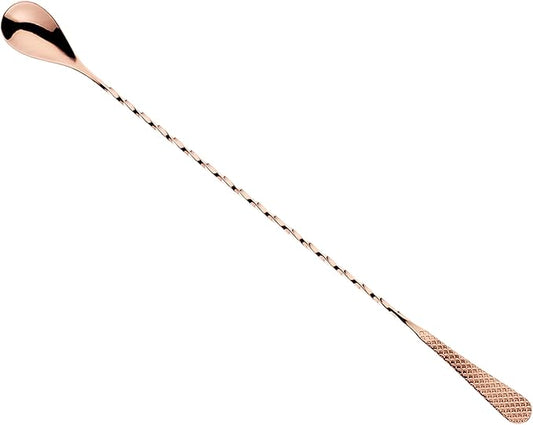 Barfly 13.2-inch Diamond Lattice Etch Bar Spoon, Copper Plated