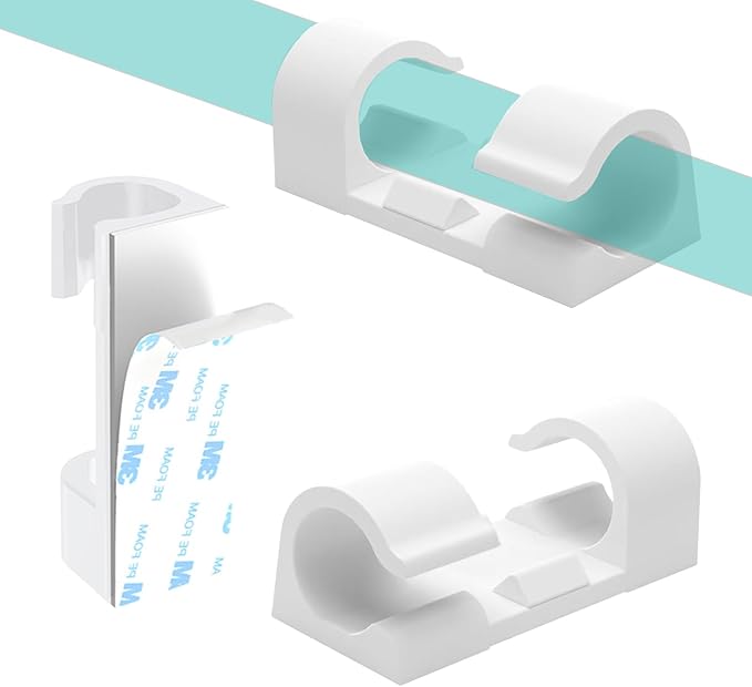 60 Pcs White Cable Clips with 3M Adhesive, Wire Holders Under Desk, Cord Management for Wall, Car, Ethernet, PC, Christmas Light Indoor/Outdoor