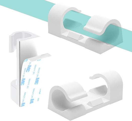 60 Pcs White Cable Clips with 3M Adhesive, Wire Holders Under Desk, Cord Management for Wall, Car, Ethernet, PC, Christmas Light Indoor/Outdoor