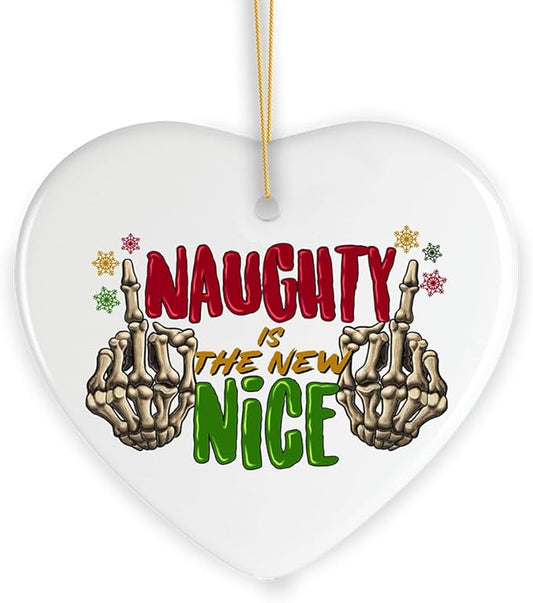 Naughty is The New Nice Hardcore Merry Christmas Ornament, Skeleton Hands with Middle Fingers