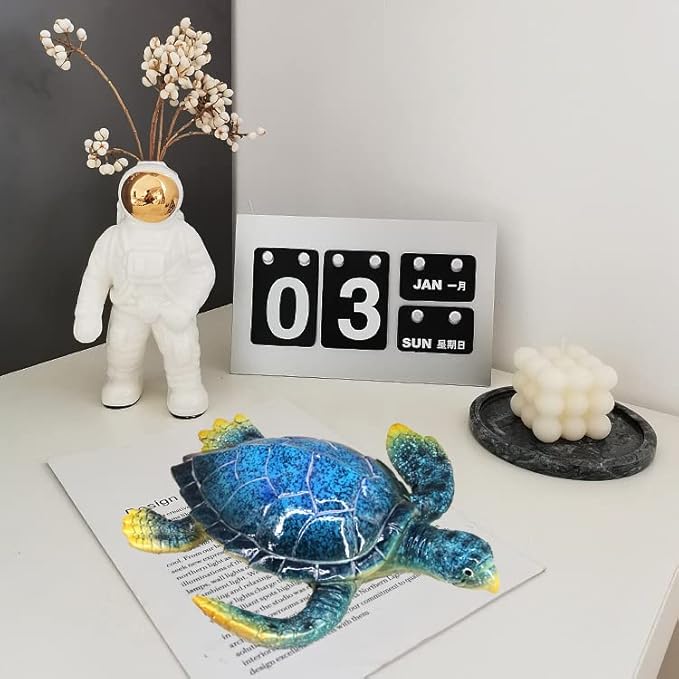 6-Inch Resin Sea Turtle Figurine - Handcrafted Marine Life Sculpture, Blue Baby Turtle Decor for Feng Shui Luck, Anxiety Relief & Home Table Centerpiece