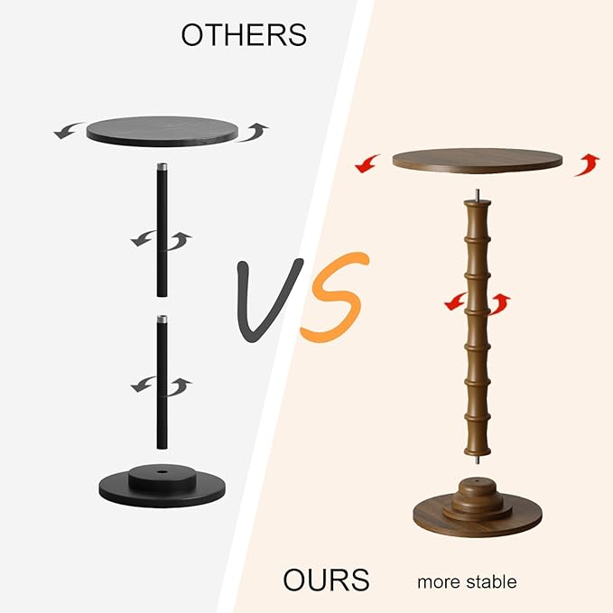 Round Side Table, Modern Drink Table for Small Spaces, Slim End Table with Solid Wood Leg for Living Room, Bedroom, Corners, and Office (Walnut Brown)