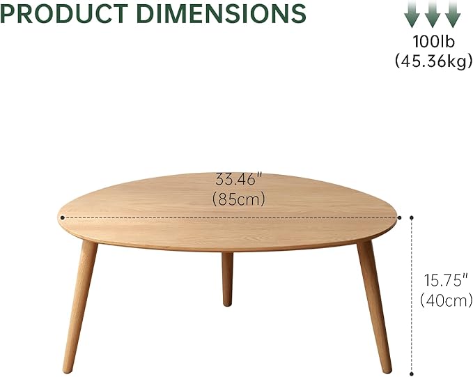 Small Oval Coffee Table, 100% Solid Wood Coffee Tables Mid Century Modern Table for Living Room Side Table End Tables for Home(Original Wood Color, 33.46''x22.83''x15.74'')