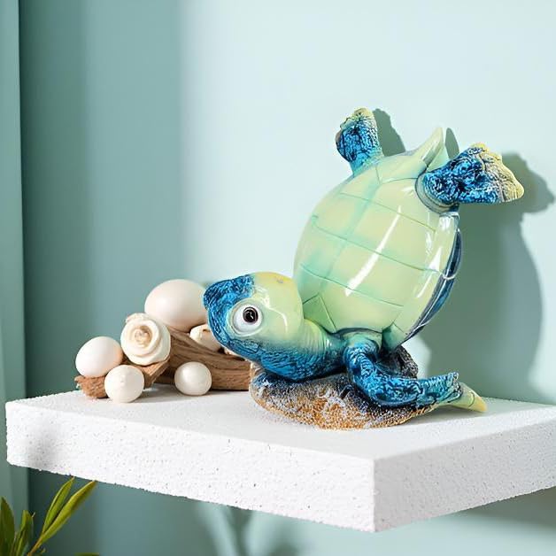 Resin Sea Turtle Table Decor - 4-Inch Baby Turtle Figurine for Desk & Tabletop, Cute Ocean-Themed Decoration, Feng Shui Lucky Charm Statue (Blue)