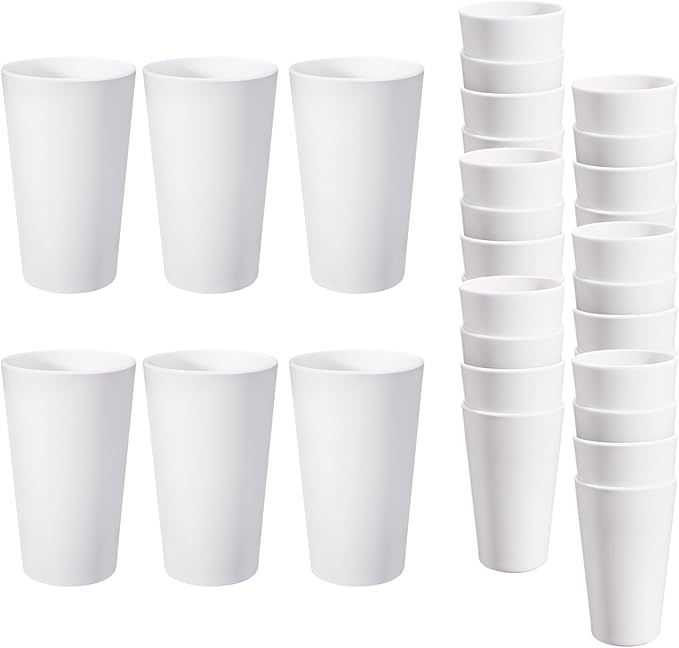 24 Pcs Unbreakable Plastic Cups Set, 20 oz Reusable Plastic Cups, Stackable Water Tumblers, Drinking Cup for Kitchen, Outdoor, BPA-free, Dishwasher Refrigerator and Microwave Safe, White