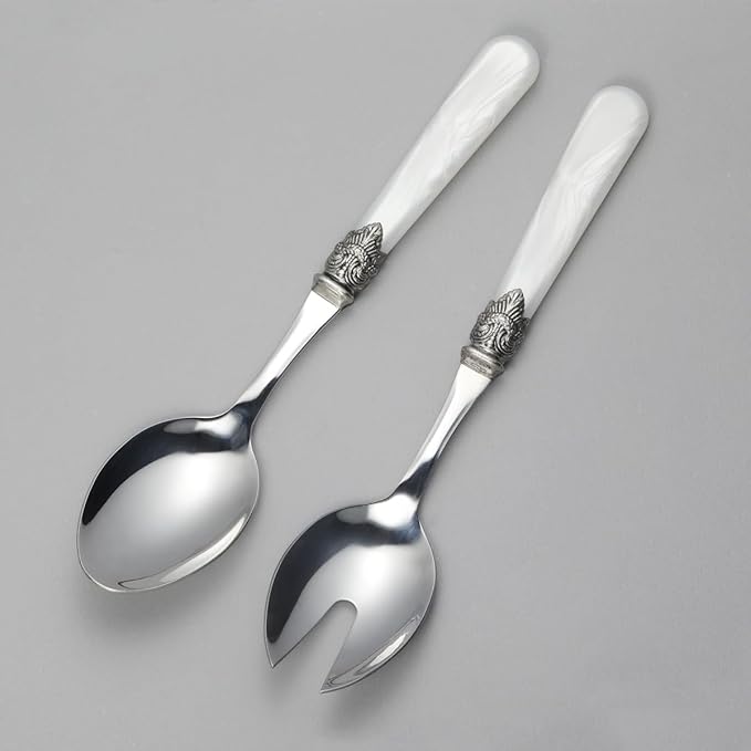 REVERIE Collection 18/10 Stainless Steel Vintage Flatware set,Sliverware set,Dishwasher safe (45, Pearl White)