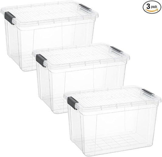 Superio Storage Bins with Lids- Clear Boxes for Organizing, Stackable Plastic Containers- BPA Free, Non-Toxic, Odor Free, Organizer for Home, Office, Dorm, 14.25 Qt, 3 Pack