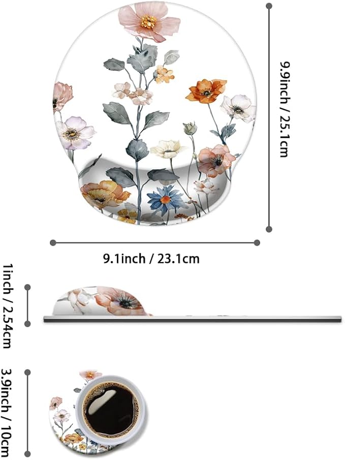 Mouse Pad with Wrist Support, Ergonomic Mouse Pad with Memory Foam Wrist Rest Cushion, Non-Slip Rubber Base Gaming Mice Pad for Home Office Computer Laptop,Cute Flowers