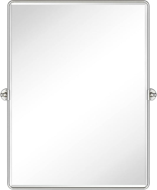 TEHOME Pivot Mirror Brushed Nickel Vanity Mirror Large Black Metal Framed Rectangle Tilting Beveled Vanity Mirrors for Wall, Vertical Hanging, Overall 34.14 x 40 inches (Mirrror 30 x 40 inches)
