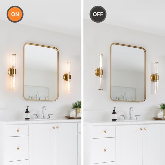 Gold Wall Sconces Set of 2, Hardwired Bathroom Vanity Light Fixture, Brass Sconce Wall Lighting, Modern Wall Light Set of Two, Cylinder Lamp for Bathroom Mirror Hallway Bedroom (Bulbs Required)