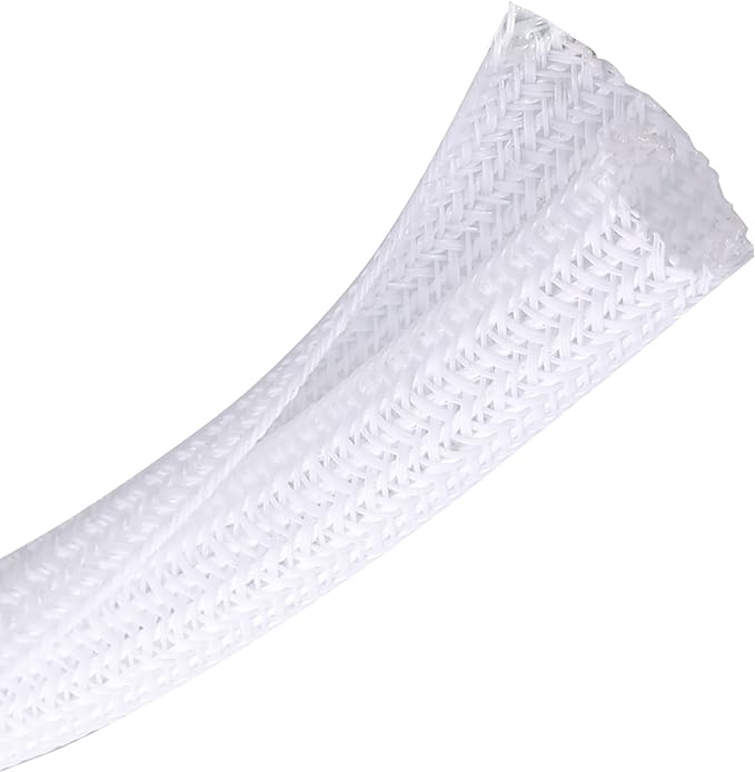 CrocSee 10ft - 1.25 inch Braided Cable Management Sleeve Cord Protector - Self-Wrapping Split Wire Loom for TV/Computer/Home Theater/Engine Bay - White
