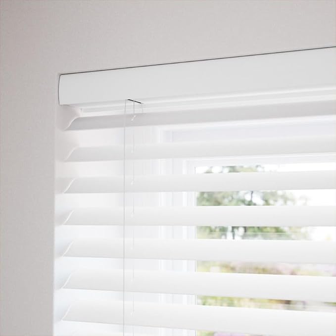 SelectBlinds 2” SWave Cordless Faux Wood Blinds – Maximum Light Control – Any Size 22-72” W x 36-72” H, No Tilt Wand, Inside or Outside Mount (White)