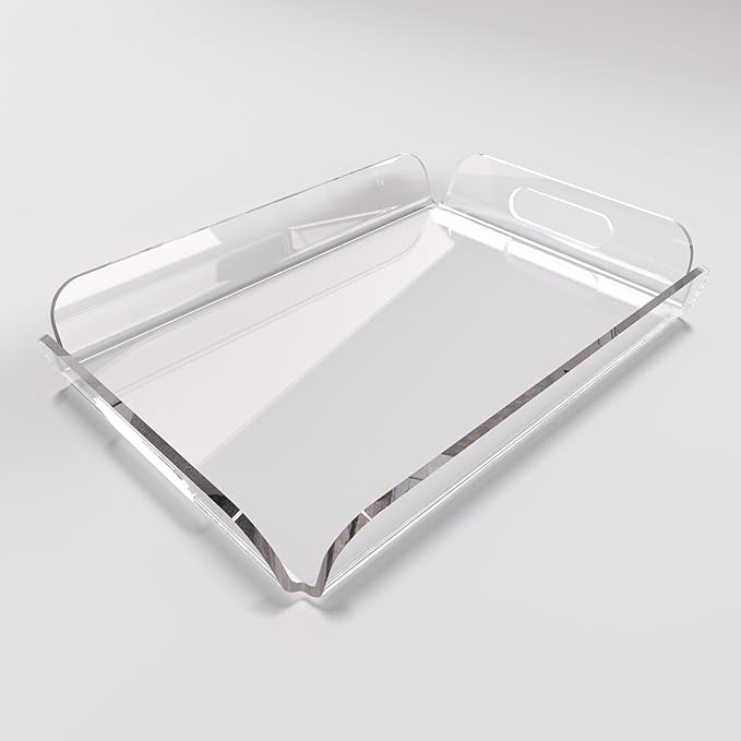 Clear Acrylic Serving Tray 15x10.2 Inches - Heat Bent Design for Coffee Table, Bakery, Vanity, and Kitchen - Durable Organizer for Food, Drinks, and Décor