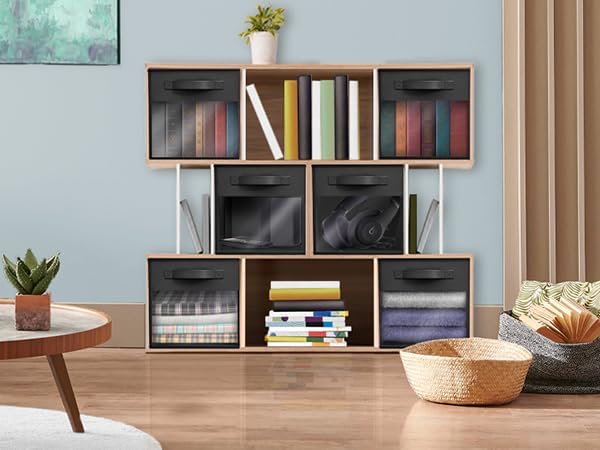 Sorbus 13 Inch Storage Bins with Clear Window - 6 Foldable Baskets for Organizing Clothes, Toys, Books - Sturdy Collapsible Fabric Storage Cubes with Handle - Storage Baskets for Shelves, Closets