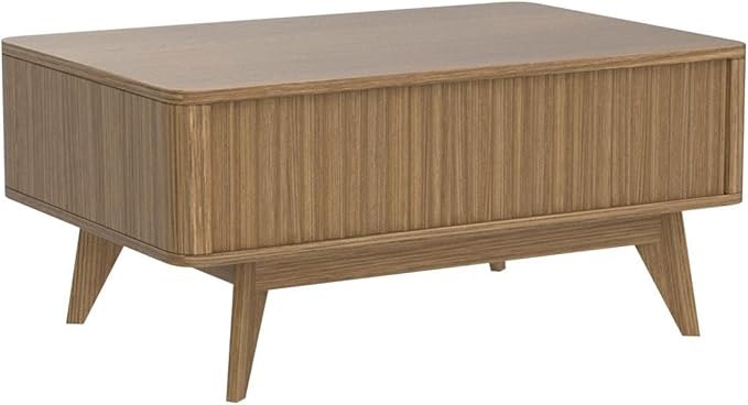 mopio Brooklyn Lift Top Coffee Table for Living Room, Mid Century, Modern Farmhouse with Lifting Tabletop & Hidden Storage, Fluted Panel, Rising Pull Up Dining Table (Walnut)