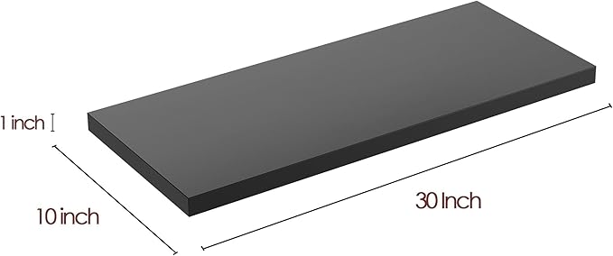 Wall Shelf Set of 3, Black Floating Shelves 30 in W x 10 in D x 1 in H, Wooden Floating Wall Shelf with Invisible Brackets for Living Room/Bedroom/Bathroom/Kitchen Storage and Decor
