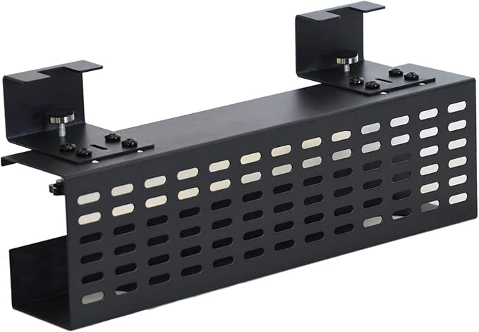 AEONS Under Desk Cable Management Tray Black Horizontal 16-inch Under Desk Removable C Clamp Mount Computer Cord Raceway and Modesty Panel