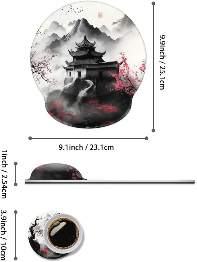 Ergonomic Mouse Pad with Memory Foam Wrist Rest Support Design,Relieve Wrist Pain Mousepad,Non-Slip Base for Laptop,Computer,Office Desk Accessories,Carpal Tunnel,Japanese Cherry Blossom