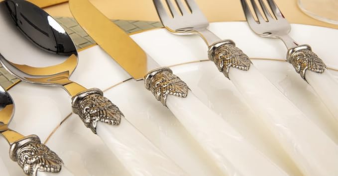 REVERIE Collection 18/10 Stainless Steel Vintage Flatware set,Sliverware set,Dishwasher safe (30, Pearl White)