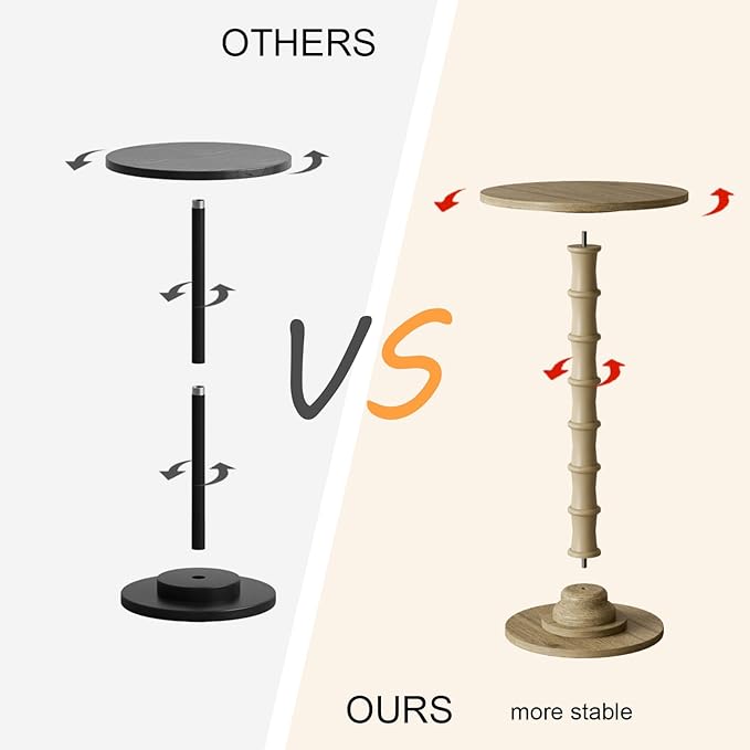 Round Side Table, Modern Drink Table for Small Spaces, Small End Table with Solid Wood Leg for Living Room, Bedroom, Corners, and Office (Grey Oak)