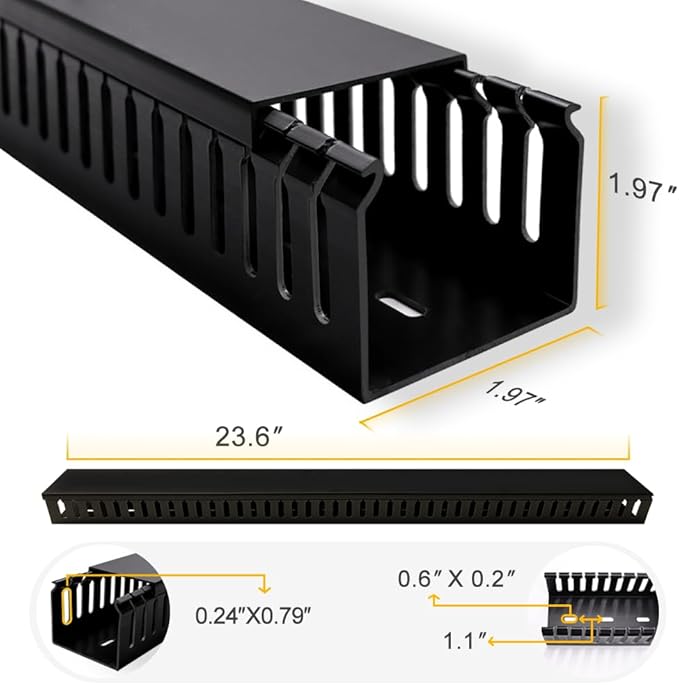 Cable Raceway 95" Open Slot Cable Management Kit Large Capacity Upgraded Snap Structure,Wire Cover Cord Hider for Under Desk&Industrial Network/PC/TVs- 23.6" X 1.97" X 1.97" X 4PCS LWH Black Color