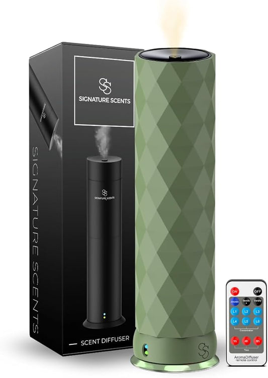 Waterless Essential Oil Hotel Scent Diffuser - Cold Air Diffuser - Covers 1000 sq. ft. - Waterless Diffuser for Home, Office & Hotel (Black + Interchangeable Sleeve) (Black + Matte Green Sleeve)