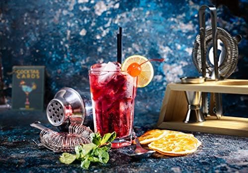 Bartender Kit with Bamboo Stand, Cocktail Shaker Set and Bar Accessories for Home Bar, Drink Mixing, and Mixology Kit