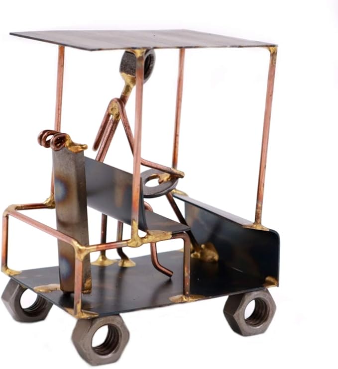 Golf Cart with Man Collectible Handmade Metal Art Figurine, Desk Accessories, Trophy, Boss Gift, Office Décor, Business Professional, Golfing