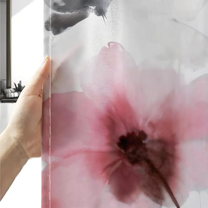 Boho Floral Shower Curtain, Cream Tan Beige Red Grey White Flower Farmhouse Fabric Shower Curtains Set for Bathroom Decorative with Hooks 72 X 72 inch Spring Bath Decor