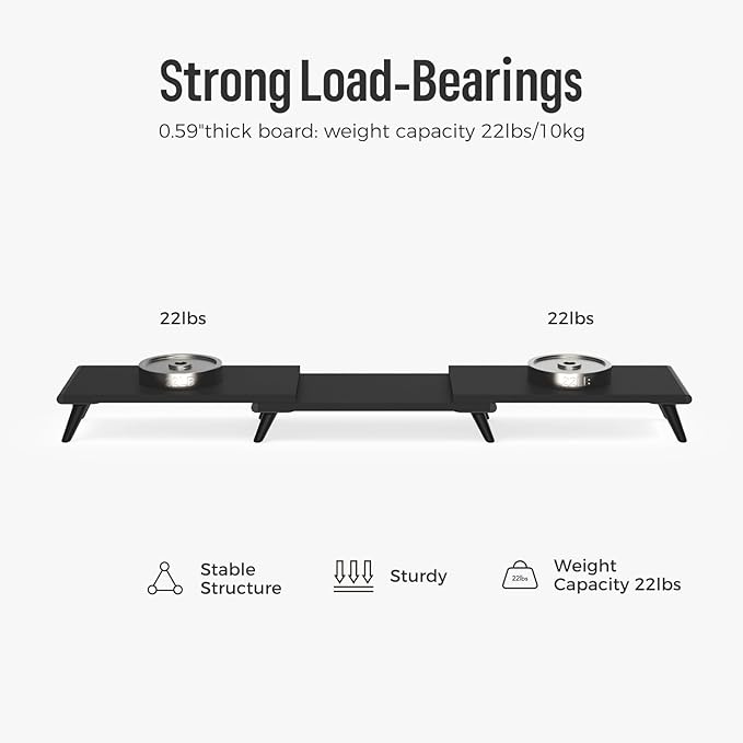 loukin Dual Monitor Stand Riser for Desk, 43.6"*8.2"*3.2" Large Computer Stand for 2 Monitors, Laptop, Printer, Length and Angle Adjustable Computer Shelf, Home Office,Max 43.6" Length(Black)