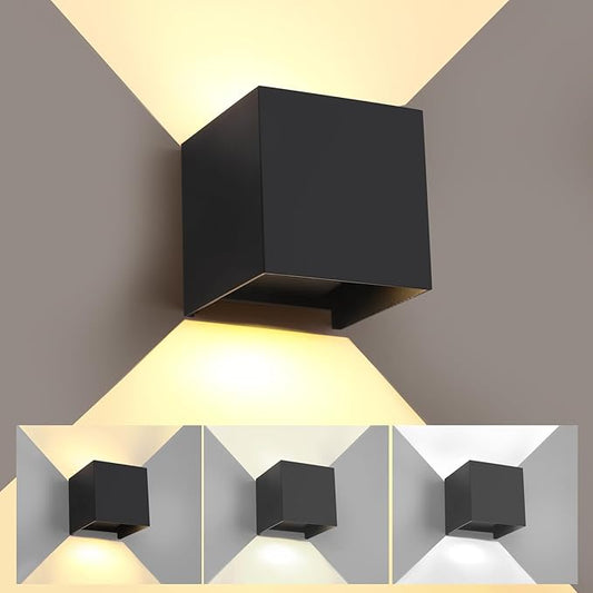 20W Outdoor Wall Light Fixtures,Aluminium Up and Down Lights Outdoor Porch Lights,3-Color-Temperature Adjustable and Adjustable Beam,4.72-Inch Black LED Indoor Wall Sconces for Any Setting Use(1 Pack)