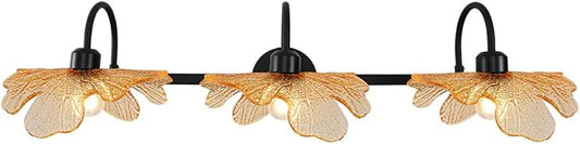 Vintage Wall Sconce 3 Light Bathroom Vanity Light Black Wall Sconce Light Vanity Light fixtures Amber Glass Wall lamp mid Century Bathroom Lights Over Mirror for Bedroom Hallway Living Room